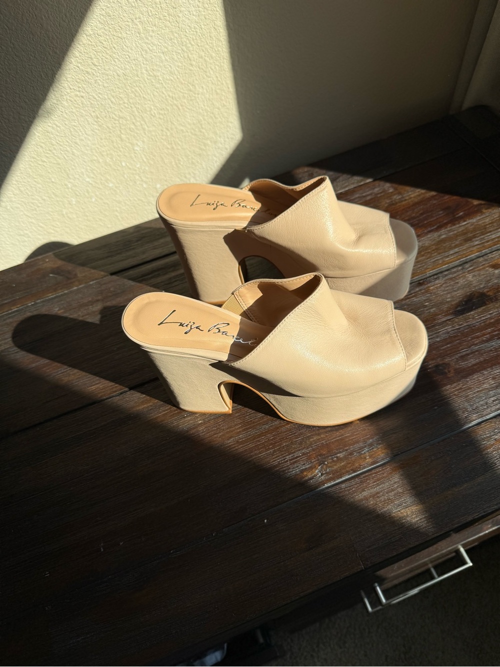 Beige Platform Mule Heels